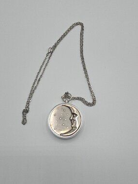 Reversible Silver Compass Pendant | Celestial Moon & Stars